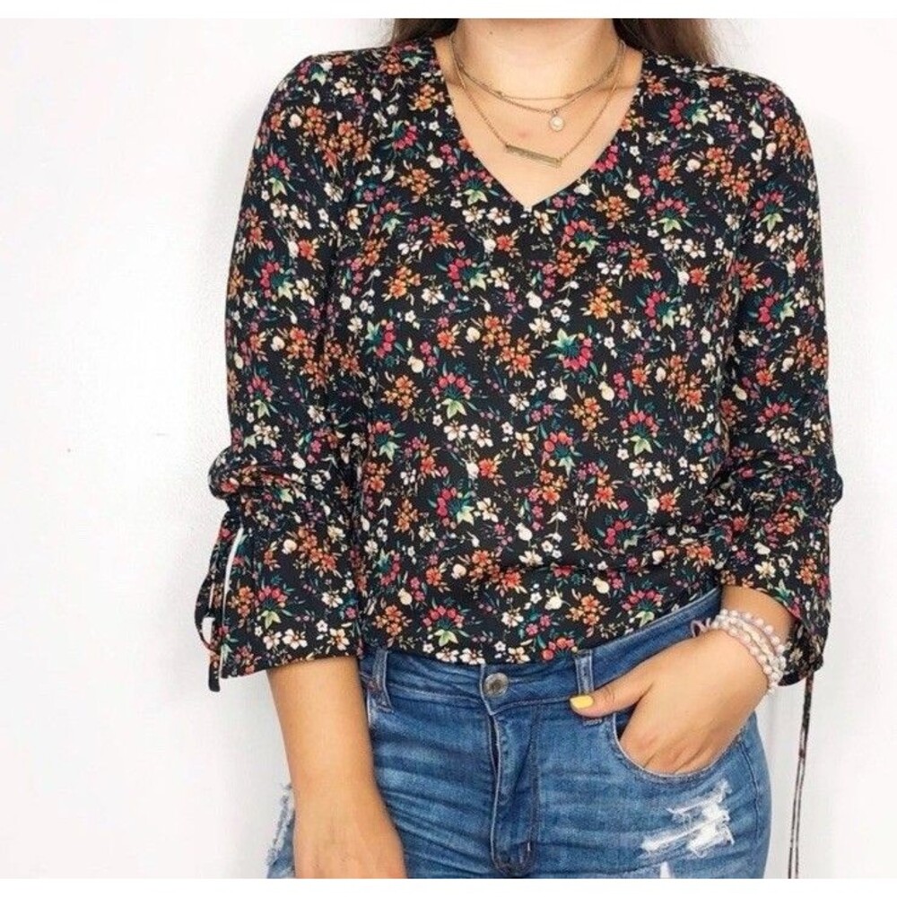 Mercantile J Crew Women 6 Ditsy Floral Blouse Top V Neck Bell Sleeve Peasant